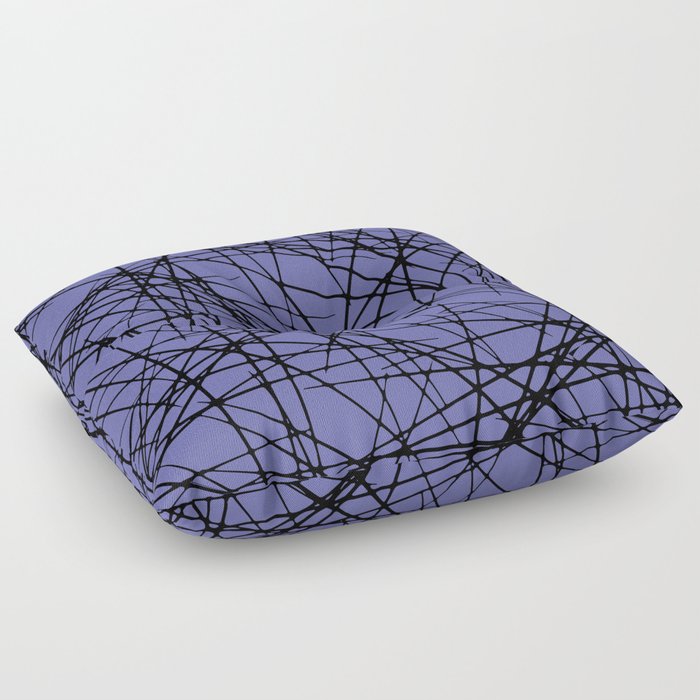Black and Periwinkle Criss Cross Line Pattern - Pantone 2022 Color of the Year Very Peri 17-3938 Floor Pillow