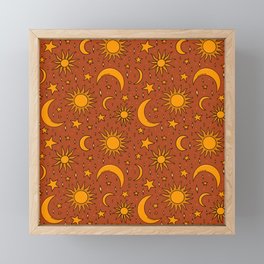 Vintage Sun and Star Print in Rust Framed Mini Art Print