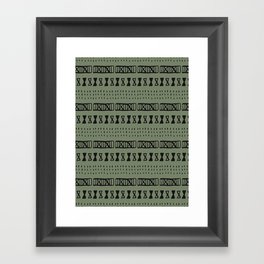 Elated Olive Green and Black Mud Cloth Lines and Bows Pattern Framed Art Print