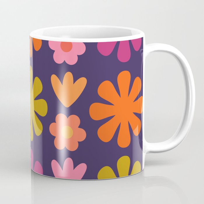 Flower Market Colorful Retro 60s 70s Floral in Vintage Avocado Lime Coffee Mug