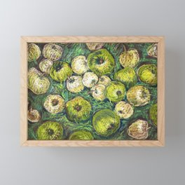 Green apples on the grass. Impressionism Framed Mini Art Print