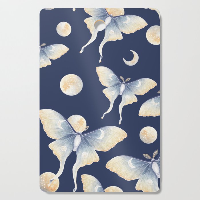 luna moths under moonlight watercolor pattern Cutting Board