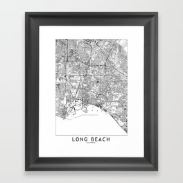 Long Beach White Map Framed Art Print