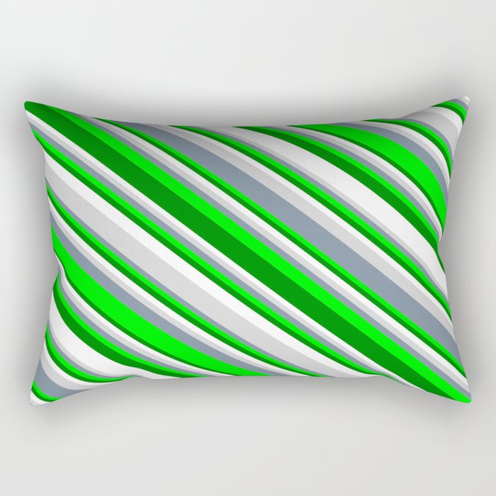 Eyecatching Light Gray, Light Slate Gray, Lime, Green, and White Colored Striped Pattern Rectangular Pillow