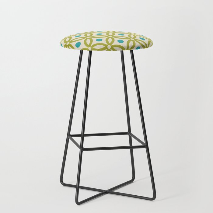 Pretty Intertwined Ring and Dot Pattern 642 Olive Green Blue and Beige Bar Stool