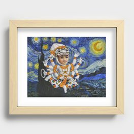 Hanuman in Starry night,Original hand painted,Acrylic on canvas Recessed Framed Print