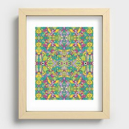 Odd creatures having fun by multiplying in a seamless pattern design Recessed Framed Print
