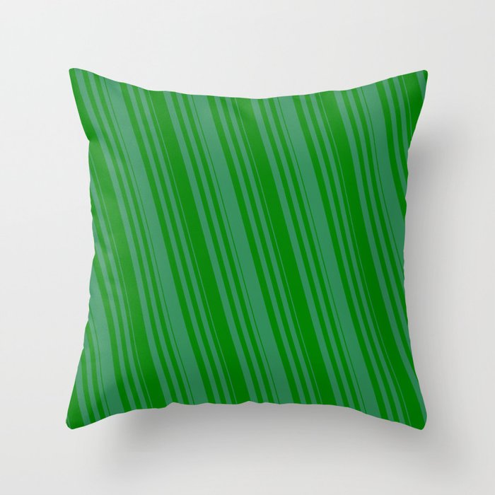 Sea Green & Green Colored Striped Pattern Throw Pillow