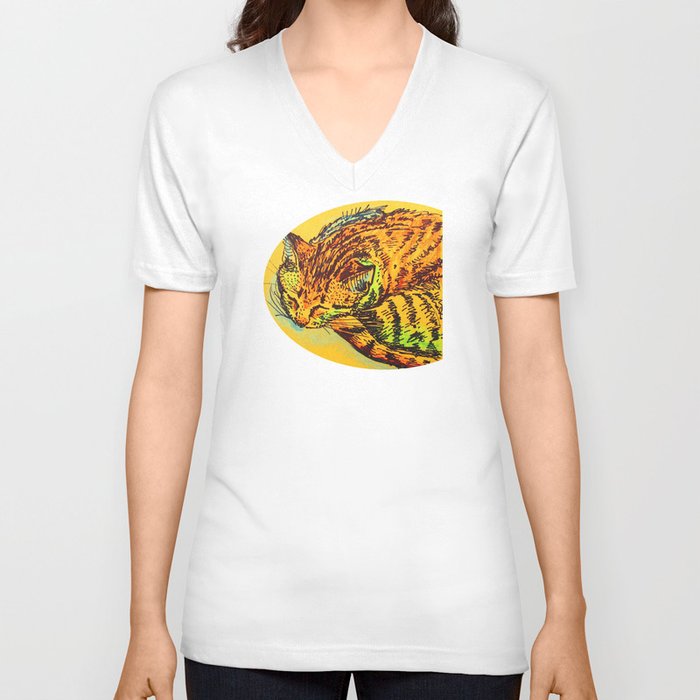 Cat Shimmie (ochre paper)  V Neck T Shirt