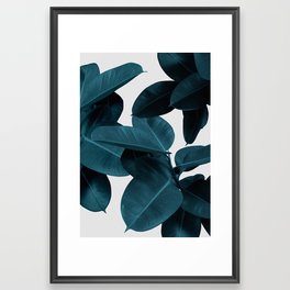 Indigo Blue Plant Leaves Framed Art Print