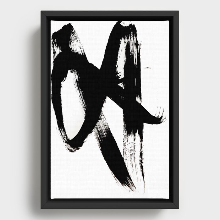 Brushstroke 2 - simple black and white Framed Canvas