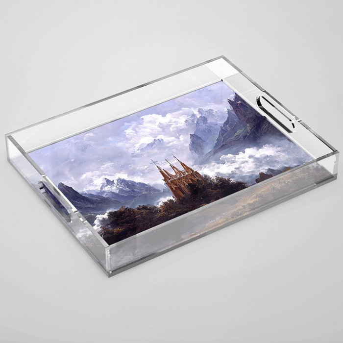 Gothic Cathedral among the mountains Acrylic Tray