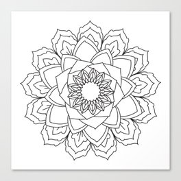 Mandala Flower, Black and White  Canvas Print