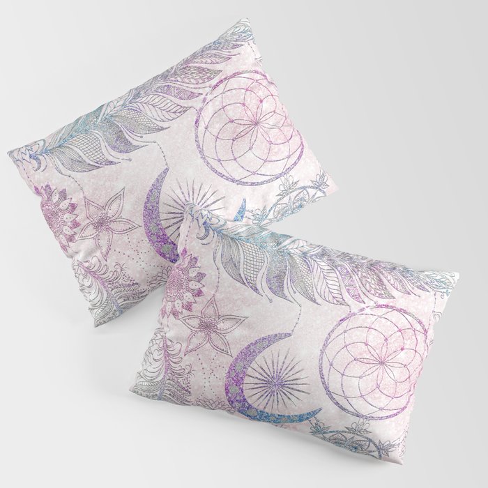 Magical Iridescent Glitter Feathers Dreamcatcher Pillow Sham