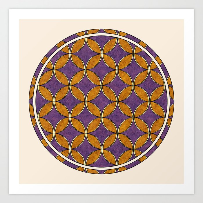 Gold yellow and purple circles pattern Art Print
