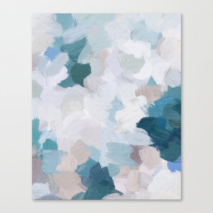Turquoise Navy Blue Blush Pink Gray White Abstract Painting
