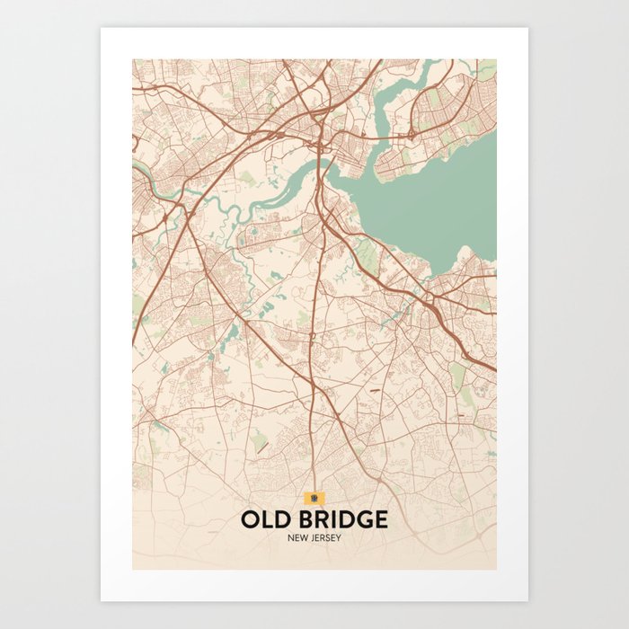 Old Bridge, New Jersey, United States Vintage City Map Art Print by