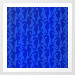 Blue Silk Metallic Seahorse Modern Collection Art Print