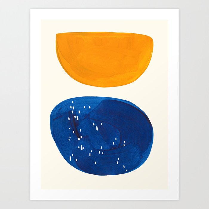 Minimalist Abstract Mid Century Modern Blue Yellow Shapes Fun