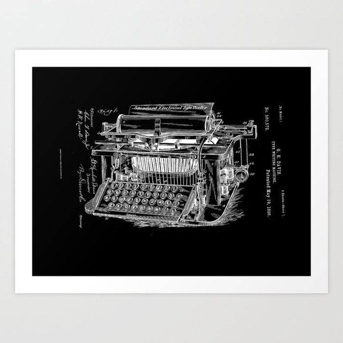 Antique Typewriter Patent Black Art Print