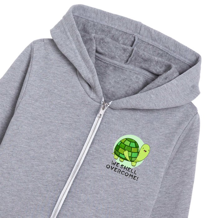 We Shell Overcome Cute Tortoise Pun Kids Zip Hoodie by punnybone