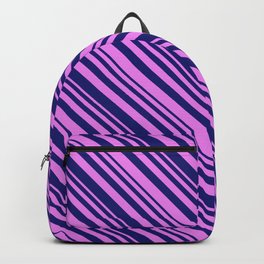 [ Thumbnail: Midnight Blue & Violet Colored Pattern of Stripes Backpack ]