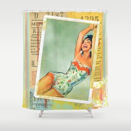 Vintage -  Retro -  Collage -  Art -  Design -  Pin-Up -  Swimsuit - Vintage illustration. Retro décor. Shower Curtain