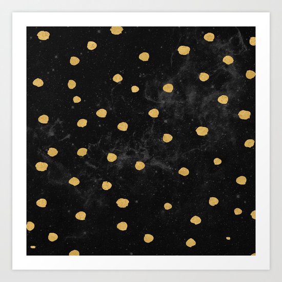 Gold Dots on Black Space Pattern Art Print