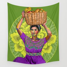 Woman with basket of fruits Wall Tapestry