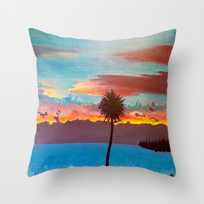 The Beautiful Key West Sun is captured in this ocean sunset painting Throw Pillow