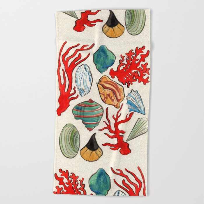 Sea Life Watercolor Beach Towel