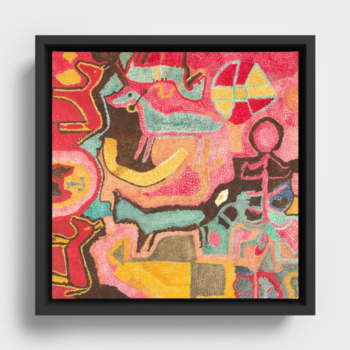 Vintage Colorful Southwest Design with Animals Framed Canvas