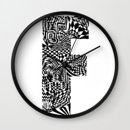 Alphabet Letter F Impact Bold Abstract Pattern (ink drawing) Wall Clock