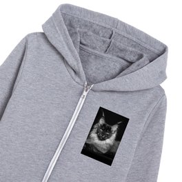 Majestic giant black silver Maine Coon cat black and white portrait photograph - photography - photographs Kids Zip Hoodie