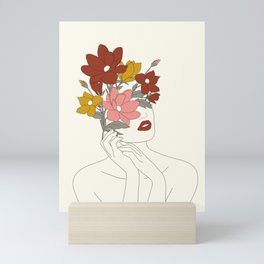 Colorful Thoughts Minimal Line Art Woman with Magnolia Mini Art Print