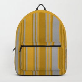 [ Thumbnail: Dark Gray, Dark Goldenrod, and Goldenrod Colored Pattern of Stripes Backpack ]