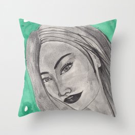 girl infront of a gre bacground Throw Pillow