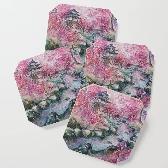 Cherry Blossom Watercolor Painting Coaster By Reraartist Society6