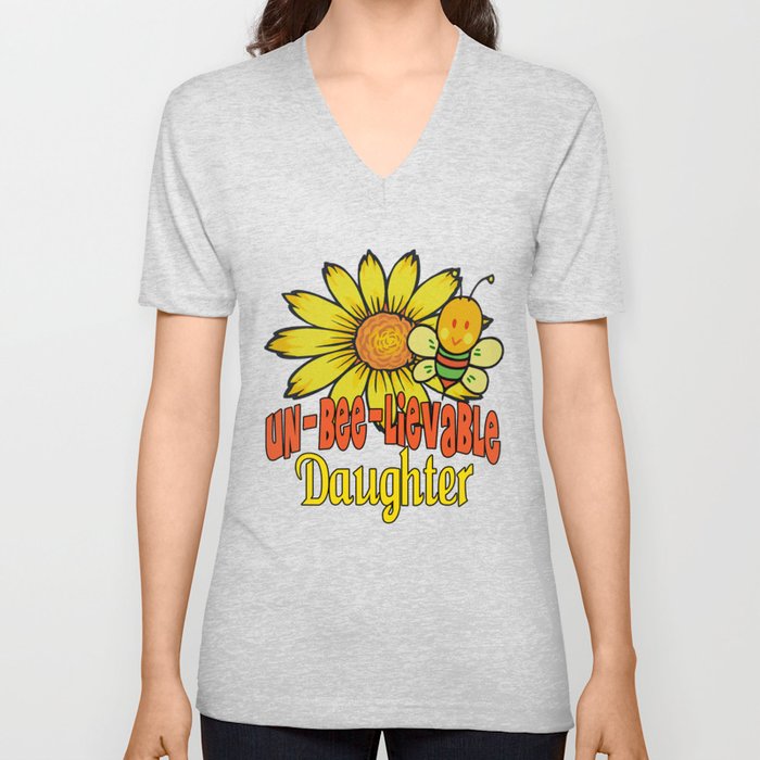 Unbelievable Daughter Sunflowers and Bees V Neck T Shirt