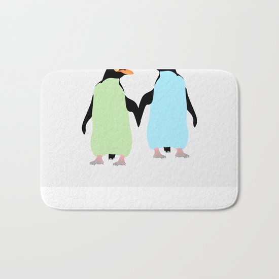 Gay Pride Penguins Holding Hands Bath Mat
