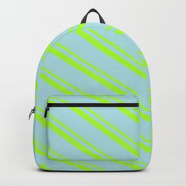 [ Thumbnail: Light Green & Powder Blue Colored Stripes/Lines Pattern Backpack ]