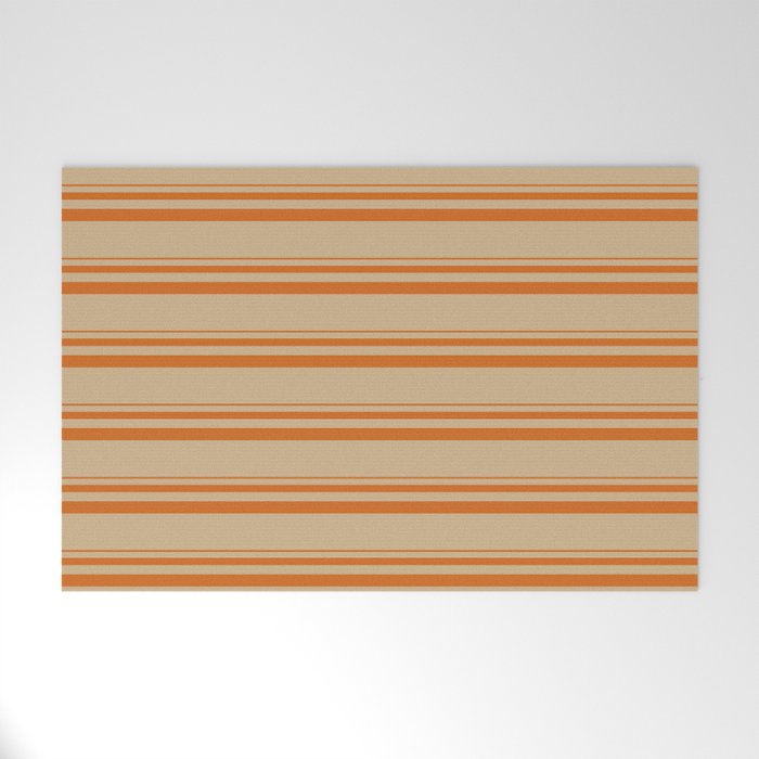 Chocolate and Tan Colored Lined/Striped Pattern Welcome Mat