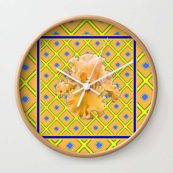 Peachy German Iris Blue & Yellow Art Wall Clock