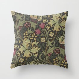 William Morris Vintage Golden Lily Black Charcoal Olive Green Throw Pillow
