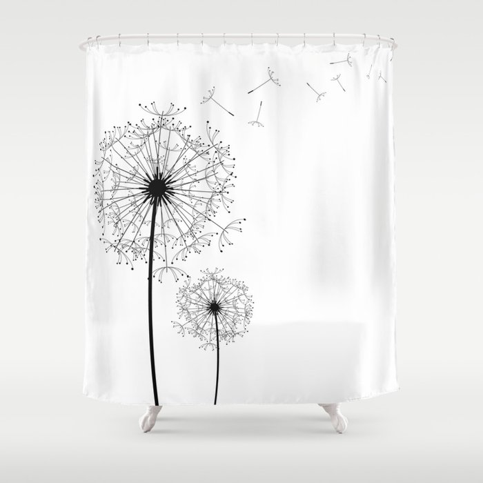 Black And White Dandelion Sketch Shower Curtain