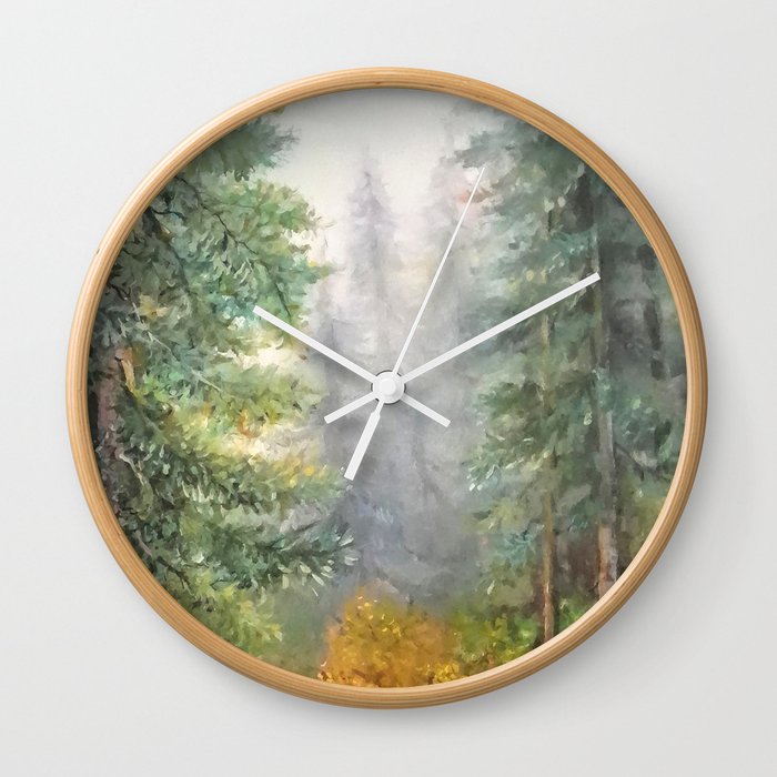 Deers by the mountain spring National park scene oil painting Wall Clock