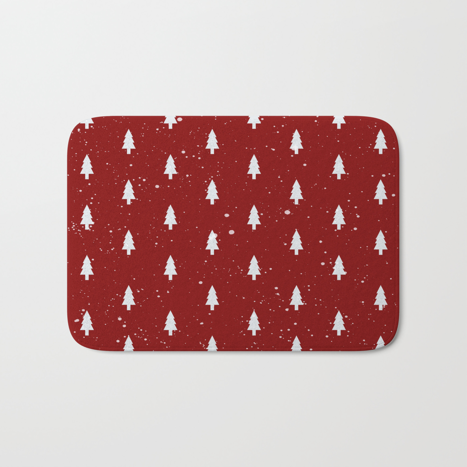 Cristmas Trees Pattern Red And White Bath Mat By Lavieclaire