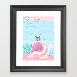 Mermaid admiring herself in a mirror children’s illustration Framed Art Print
