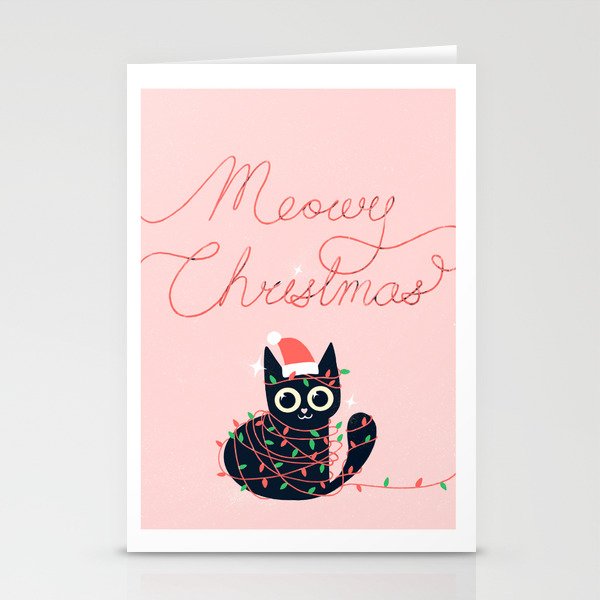 Meowy Christmas Cat - Pink Stationery Cards
