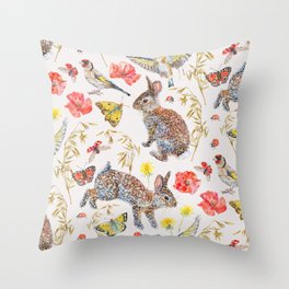 Bunny Meadow Pattern Throw Pillow